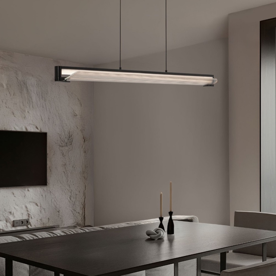 Lampadario pendente sospeso nero barra in vetro rigato per tavolo isola cucina