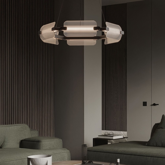 Lampadario nero circolare in vetro design moderno per soggiorno elegante