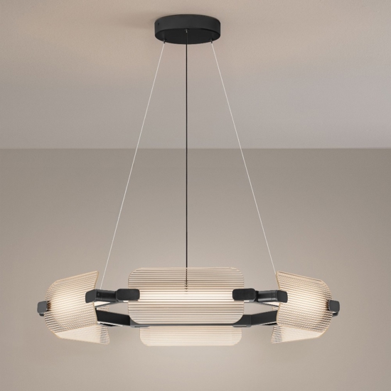 Lampadario nero circolare in vetro design moderno per soggiorno elegante
