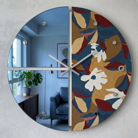 Orologio a parete moderno rotondo per soggiorno specchio blu carta da parati 60cm