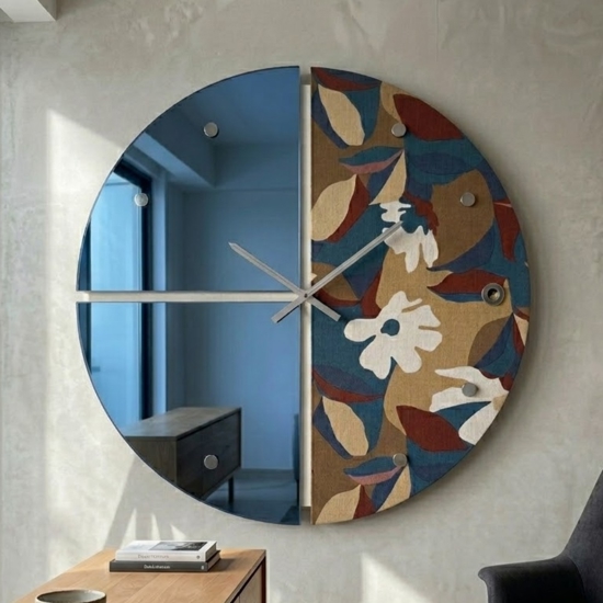 Orologio rotondo a parete specchio blu carta da parati moderno 80cm