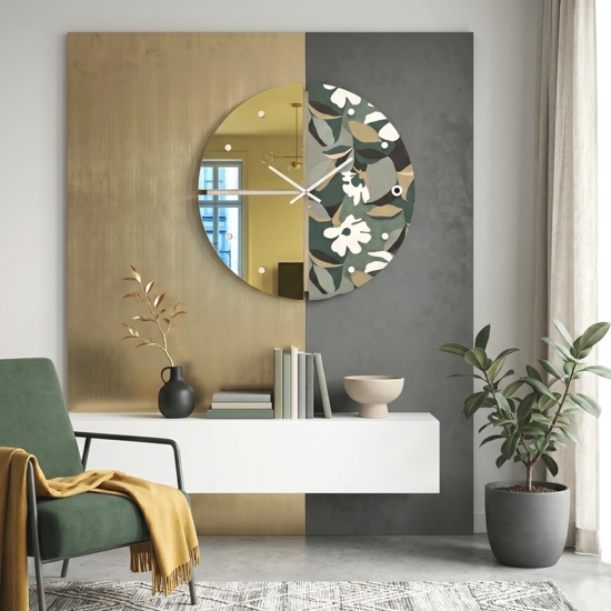 Grande orologio a parete moderno rotondo effetto specchio carta da parati 100cm