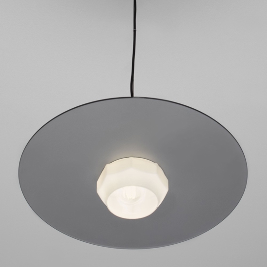 Lampadario piatto 45 cm a sospensione in vetro bianco fume design moderno per cucina