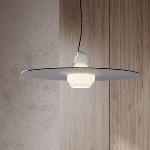 Lampadario piatto design moderno 60 cm in vetro bianco fume per cucina