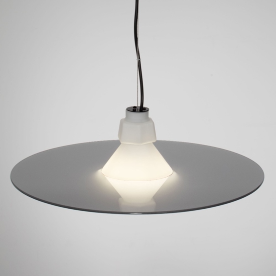 Lampadario piatto design moderno 60 cm in vetro bianco fume per cucina