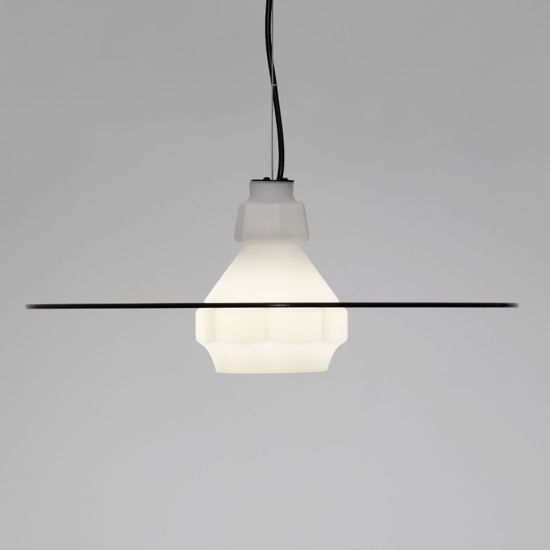Lampadario piatto design moderno 60 cm in vetro bianco fume per cucina