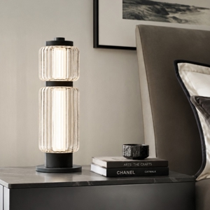 Abat-jour lampada da comodino nera tubolare vetro trasparente per camera da letto moderna