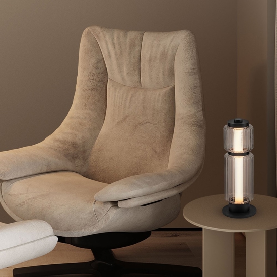 Abat-jour lampada da comodino nera tubolare vetro trasparente per camera da letto moderna