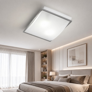 Plafoniera per camera da letto in vetro bianco lucido cornice cromata