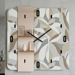 Orologio quadrato da parete moderno specchio rosa carta da parati ficus grigio