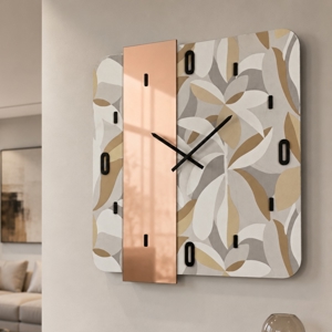 Orologio da parete moderno quadrato specchio rosa carta da parati 80x80