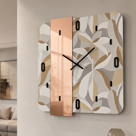 Orologio da parete moderno quadrato specchio rosa carta da parati 80x80