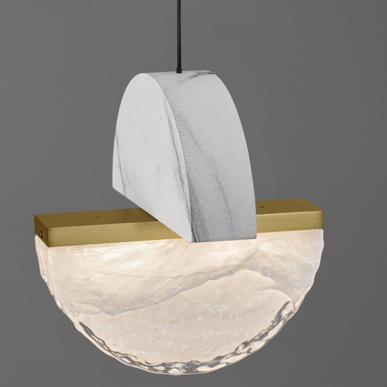 Lampadario con pendenti di marmo bianco e vetro design per tavolo sala da pranzo