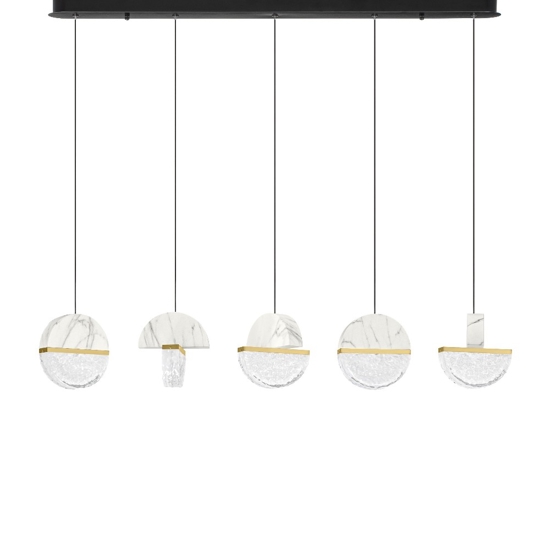 Lampadario con pendenti di marmo bianco e vetro design per tavolo sala da pranzo