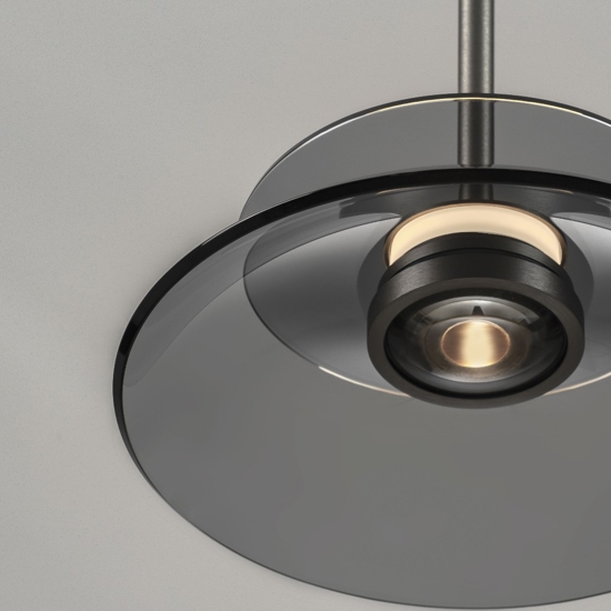 Lampada a sospensione led 10w dimmerabile piatto vetro fume per isola cucina