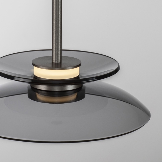 Lampada a sospensione led 10w dimmerabile piatto vetro fume per isola cucina