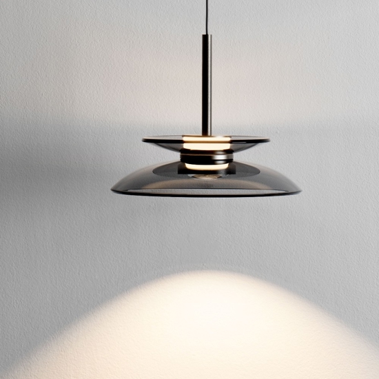 Lampada a sospensione led 10w dimmerabile piatto vetro fume per isola cucina