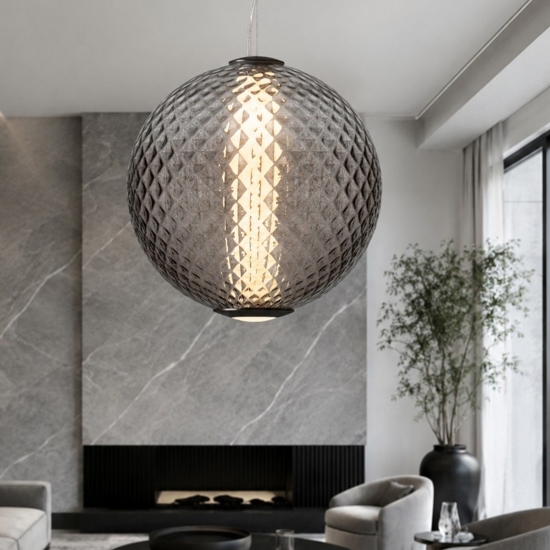 Lampadario sfera di vetro marrone sfumato trasparente led 20w 3000k dimmerabile
