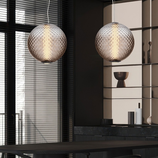 Lampadario sfera di vetro marrone sfumato trasparente led 20w 3000k dimmerabile