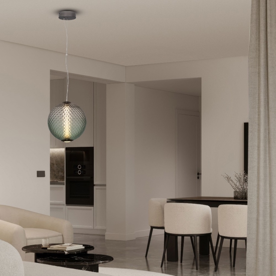 Lampadario boccia di vetro verde trasparente sfumato led 20w 3000k dimmerabile