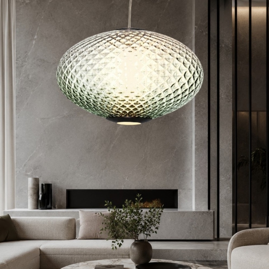 Lampadario sfera a sospensione di vetro verde sfumato led 12 w 3000k dimmerabile