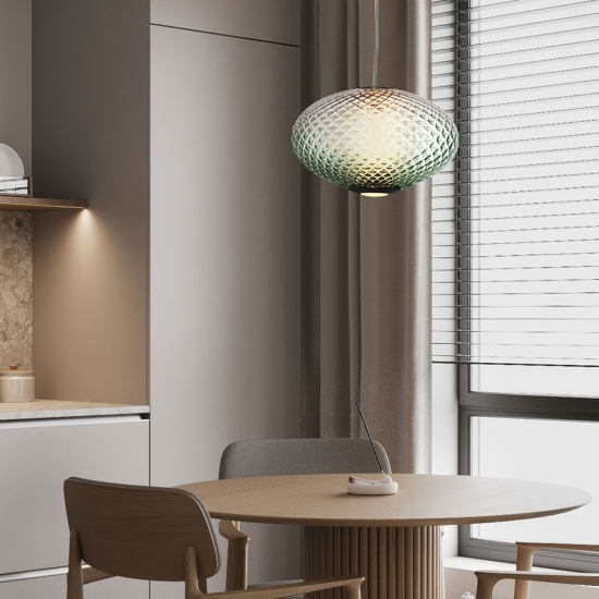 Lampadario sfera a sospensione di vetro verde sfumato led 12 w 3000k dimmerabile