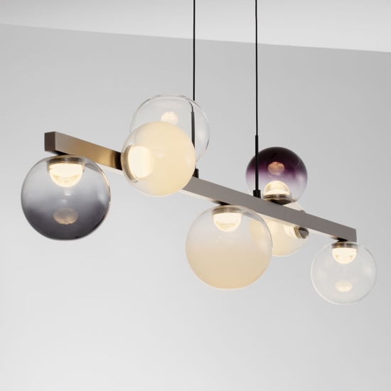 Lampadario a sospensione per soggiorno moderno sfere vetro opale fume viola