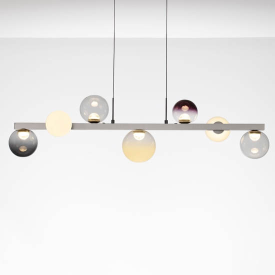 Lampadario a sospensione per soggiorno moderno sfere vetro opale fume viola