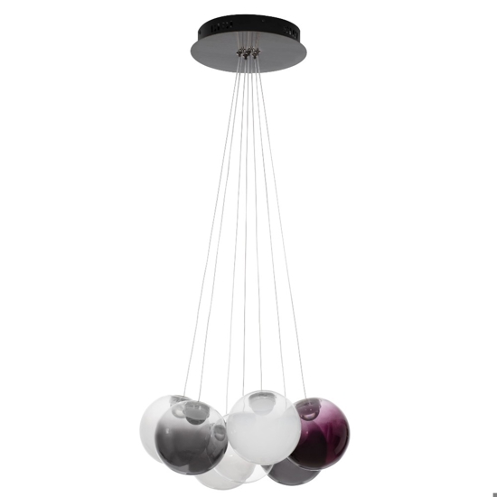 Lampadario sfere bocce di vetro opale viola fume per tavolo soggiorno moderno