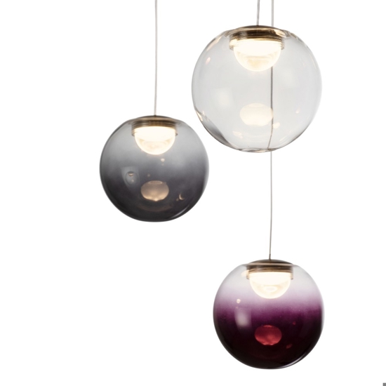 Lampadario sfere pendenti in vetro opale viola fume led 46w 3000k dimmerabile per soggiorno