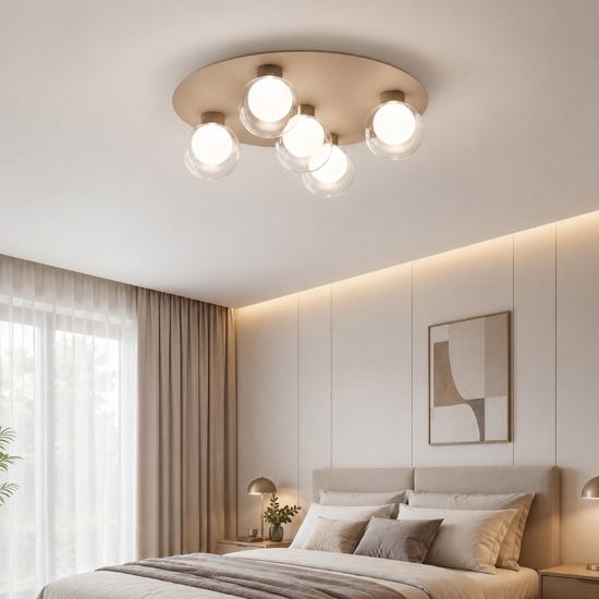 Plafoniera per camera da letto 5 sfere vetro led 3000k viviva essence champagne