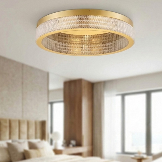 Plafoniera per camera da letto anello elegante oro effetto cristallo led 70w 3000k