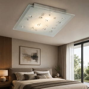 Plafoniera per camera da letto quadrata 40cm di vetro in cristallo