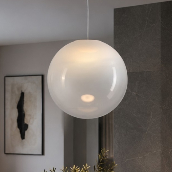 Lampada sfera a sospensione 30 cm boccia di vetro sfumato bianco led 9w 3000k dimmerabile