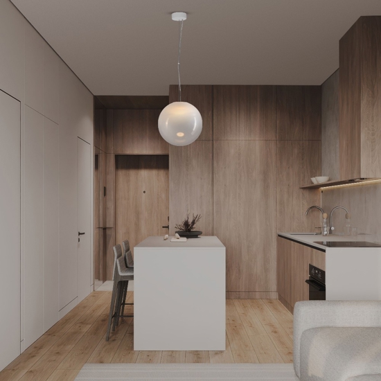 Lampada sfera a sospensione 30 cm boccia di vetro sfumato bianco led 9w 3000k dimmerabile