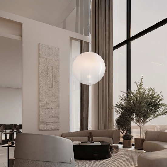 Lampadario sfera bianco sfumato in vetro 50 cm led 15w 3000k dimmerabile
