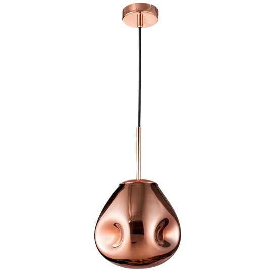 Lampada a sospensione sfera di vetro rame specchiato martellato 25 cm moderna