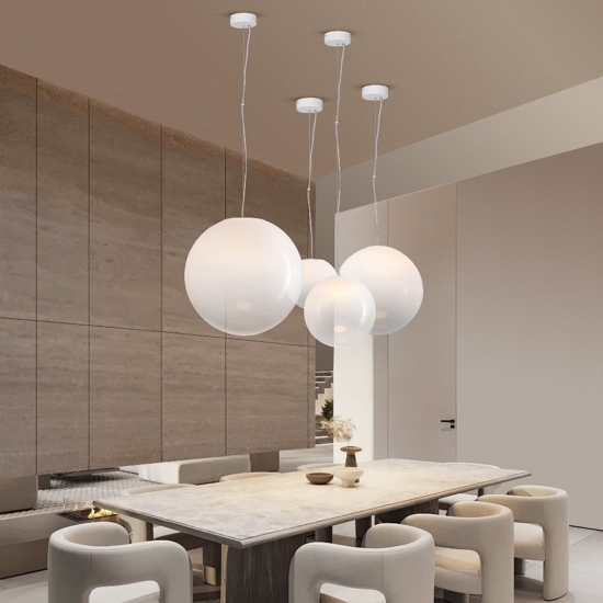 Lampada a sospensione sfera 20 cm vetro sfumato bianco led 7w 3000k dimmerabile