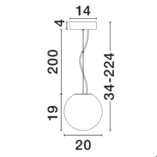 Lampada a sospensione sfera 20 cm vetro sfumato bianco led 7w 3000k dimmerabile