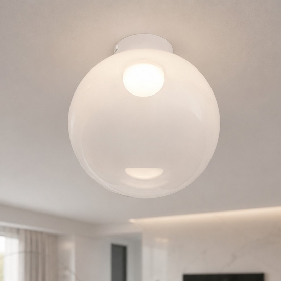 Plafoniera boccia di vetro bianco sfumato 30 cm moderna led 9w 3000k dimmerabile