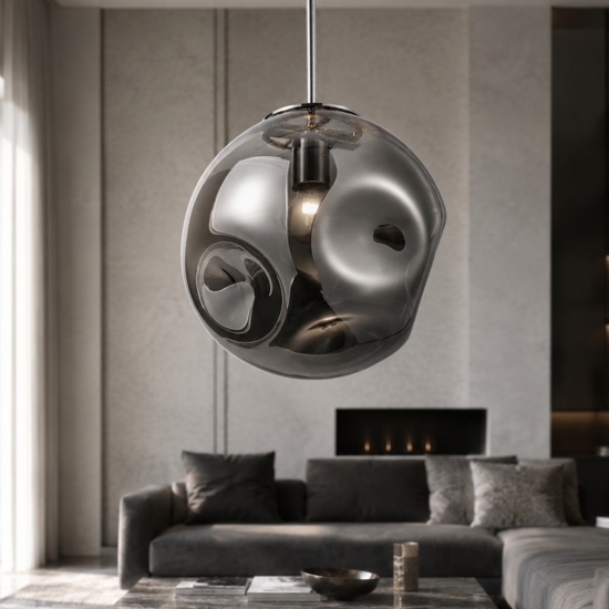 Lampada a sospensione sfera di vetro martellato fume 30 cm design moderna
