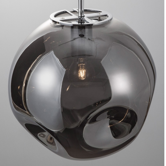 Lampada a sospensione sfera di vetro martellato fume 30 cm design moderna