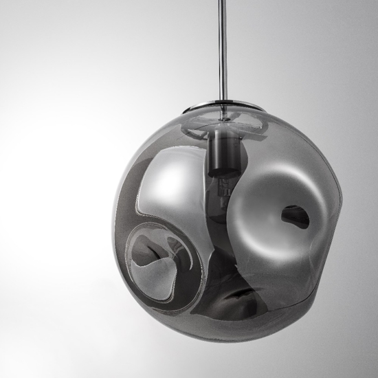 Lampada a sospensione sfera di vetro martellato fume 30 cm design moderna