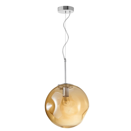 Lampadario sfera di vetro ambra martellato a sospensione 30 cm design moderno