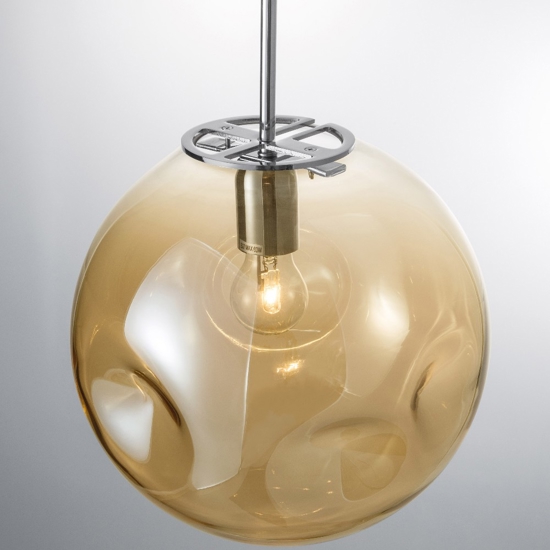 Lampadario sfera di vetro ambra martellato a sospensione 30 cm design moderno