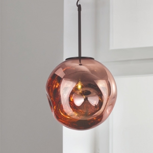 Lampadario a sospensione vetro rame specchiato martellato design moderno