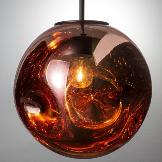 Lampadario a sospensione vetro rame specchiato martellato design moderno