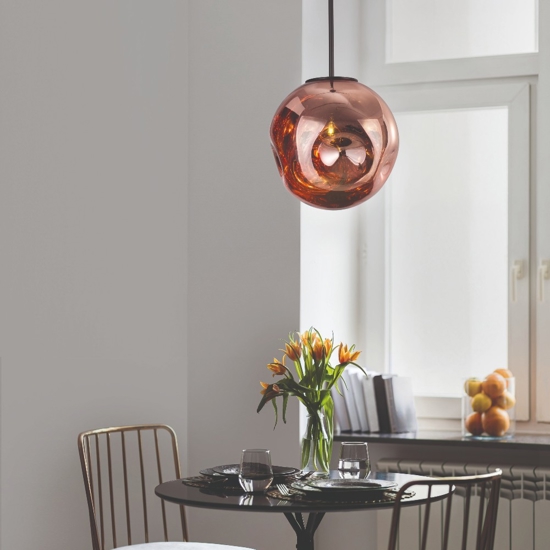 Lampadario a sospensione vetro rame specchiato martellato design moderno