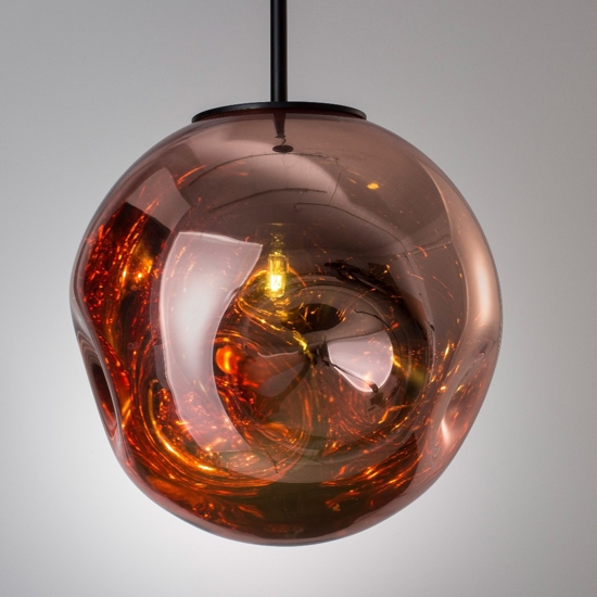 Lampadario a sospensione vetro rame specchiato martellato design moderno