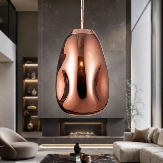 Lampada a sospensione sfera di vetro rame lucido design moderna 22 cm
